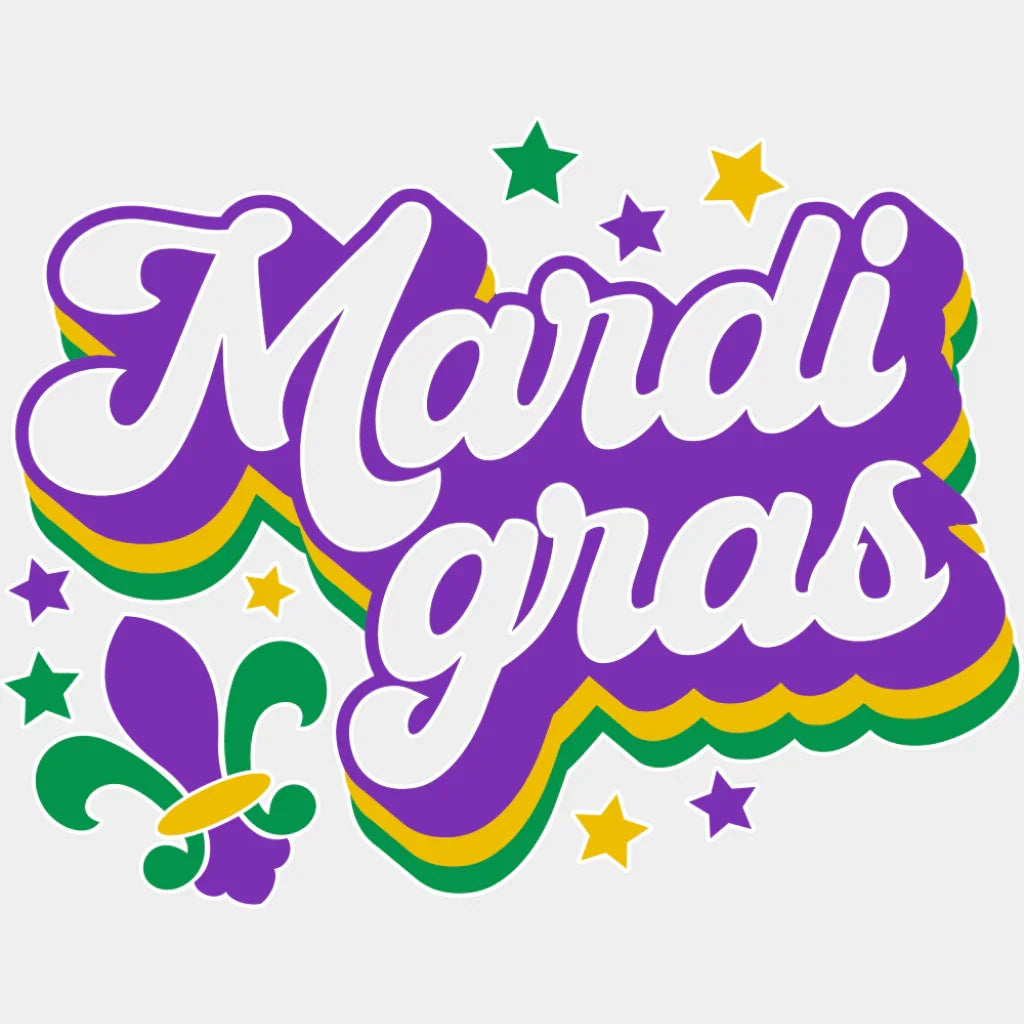 Mardi Gras Fleur de Lis - Mardi Gras DTF Transfer Adult Unisex - S & M (10’’) / Light Color Design (See Imaging)