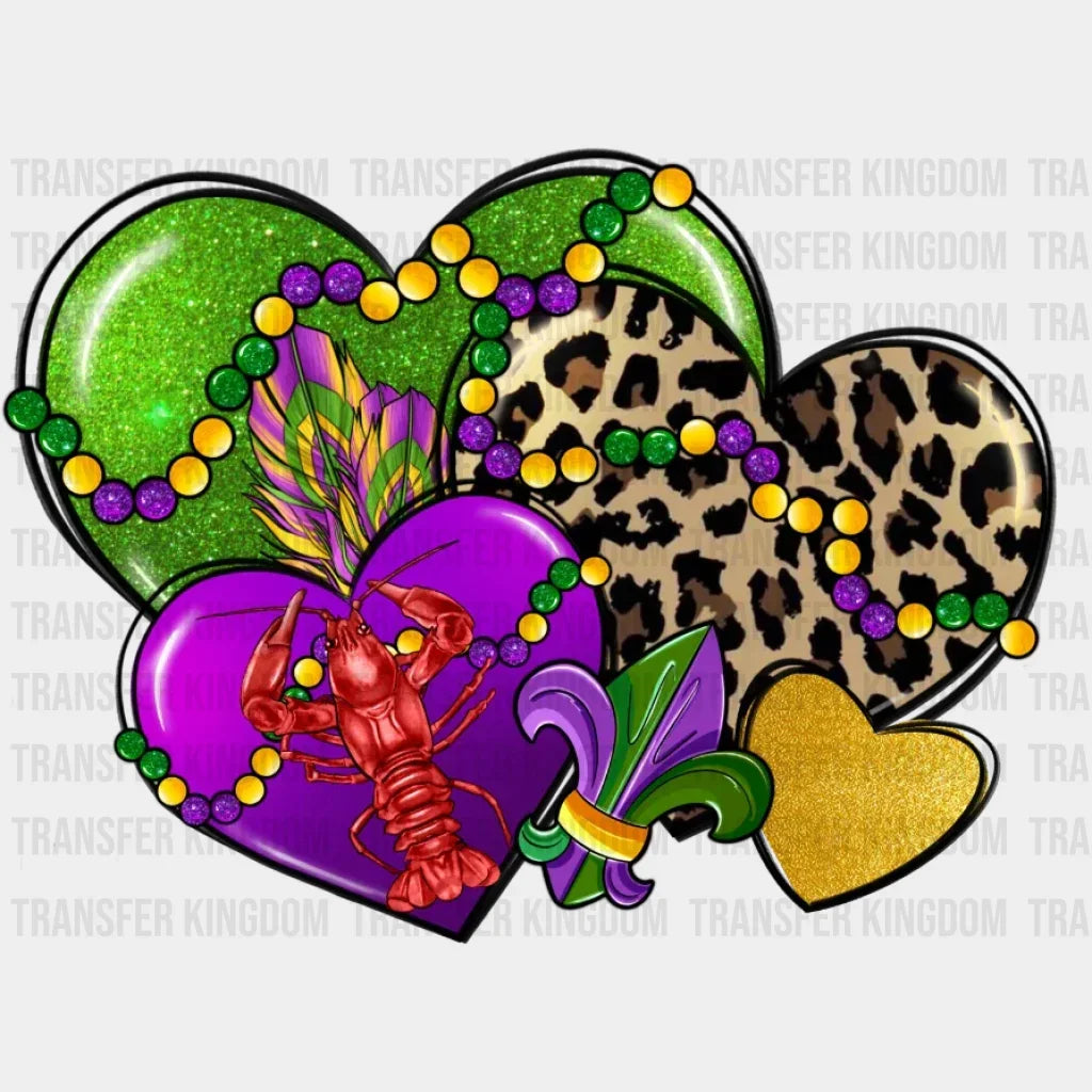 Mardi Gras Heart Crawfish Leopard Print Design- Dtf Heat Transfer