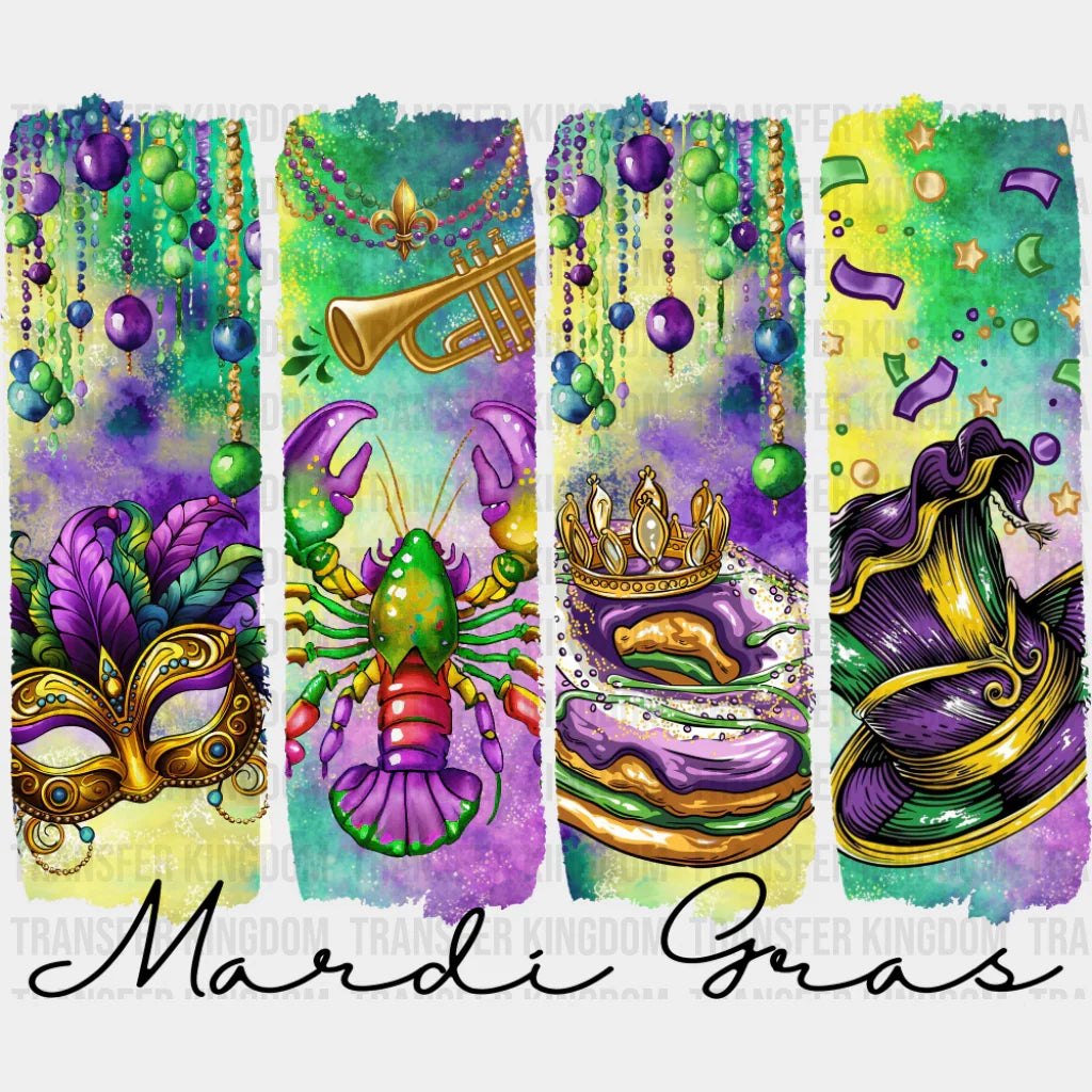 Mardi Gras Mask Lobster Donut & Hat - Mardi Gras DTF Transfer Adult Unisex - S & M (10’’) / Dark Color Design (See