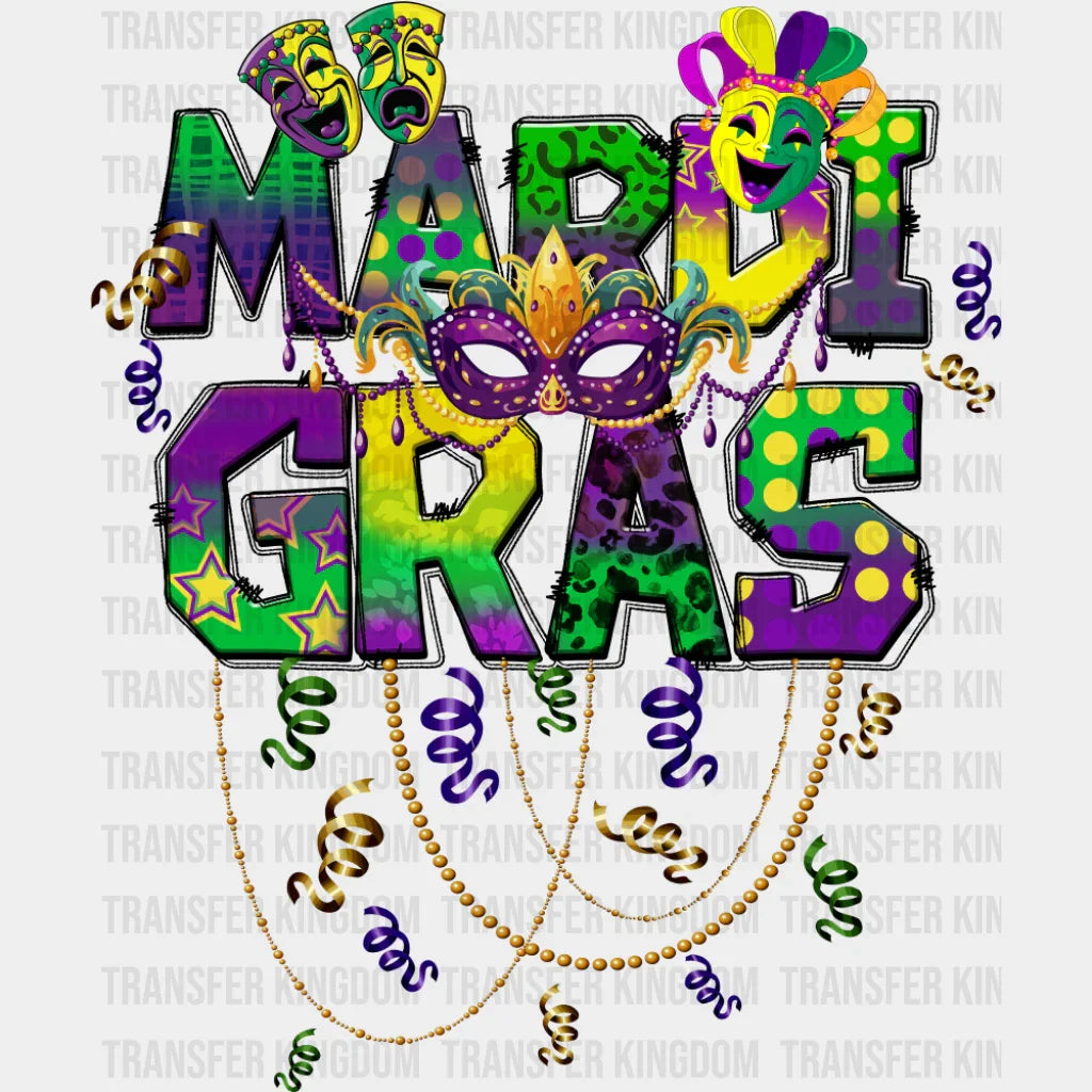 Mardi Gras Masks - Mardi Gras DTF Transfer Adult Unisex - S & M (10’’) / Dark Color Design (See Imaging)
