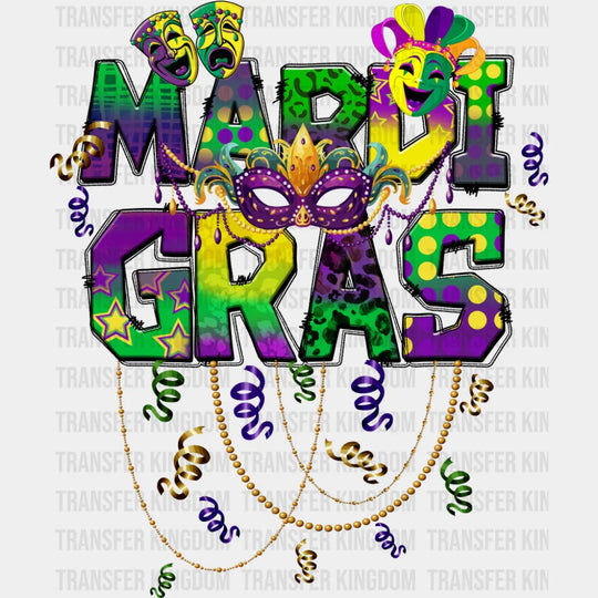 Mardi Gras Masks - Mardi Gras DTF Transfer Adult Unisex - S & M (10’’) / Dark Color Design (See Imaging)