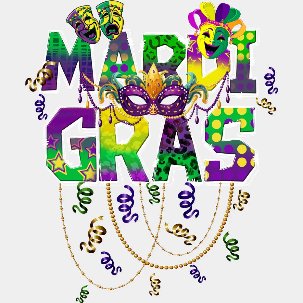Mardi Gras Masks - Mardi Gras DTF Transfer Adult Unisex - S & M (10’’) / Light Color Design (See Imaging)