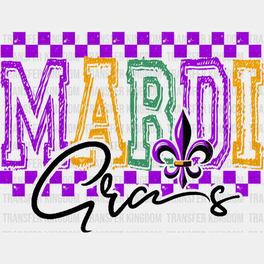 Mardi Gras Purple Checkered Design - Mardi Gras DTF Transfer Adult Unisex - S & M (10’’) / Dark Color Design (See