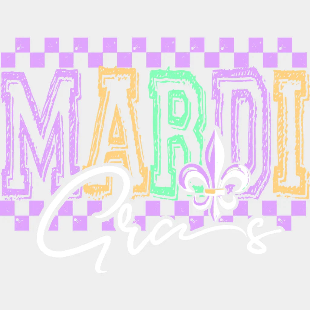 Mardi Gras Purple Checkered Design - Mardi Gras DTF Transfer Adult Unisex - S & M (10’’) / Light Color Design (See