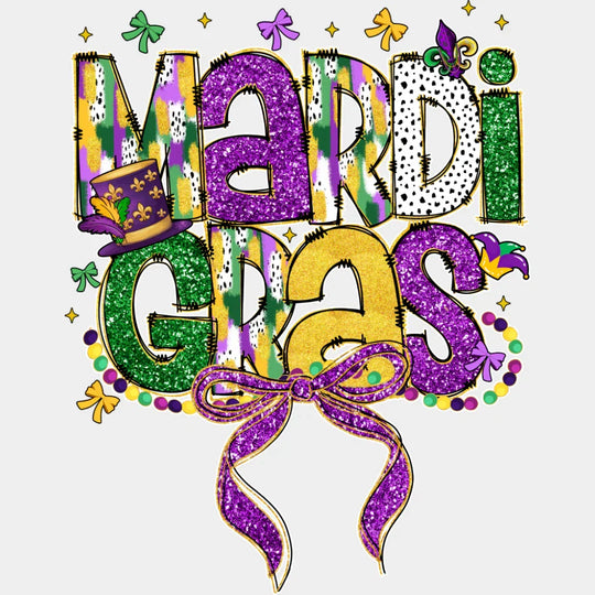Mardi Gras Ribbon Purple - Mardi Gras DTF Transfer Adult Unisex - S & M (10’’) / Light Color Design (See Imaging)