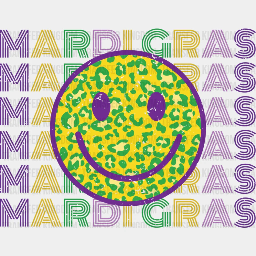 Mardi Gras Smiley - Mardi Gras DTF Transfer Adult Unisex - S & M (10’’) / Dark Color Design (See Imaging)