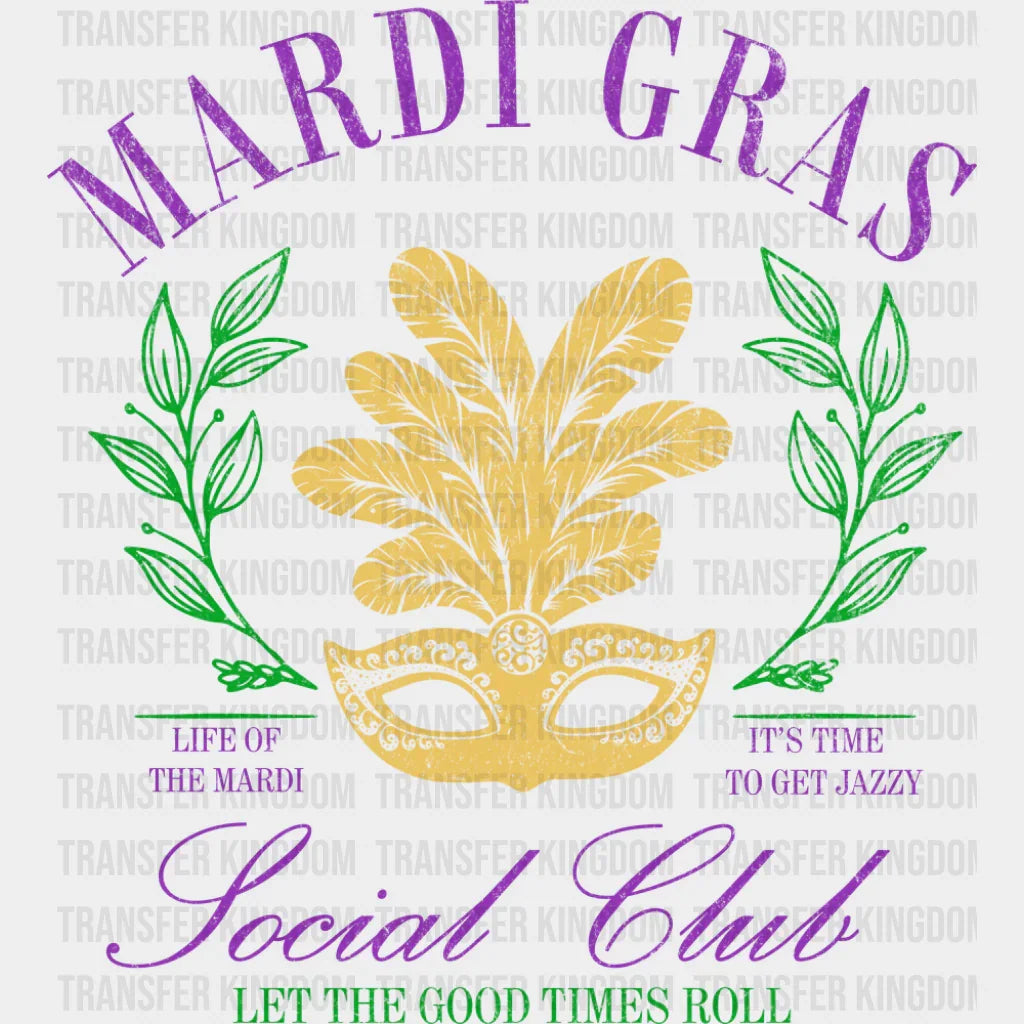 Mardi Gras Social Club Mask - Mardi Gras DTF Transfer Adult Unisex - S & M (10’’) / Dark Color Design (See Imaging)