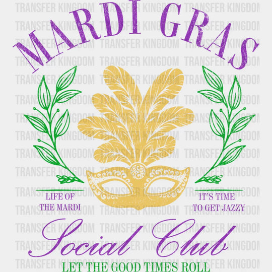 Mardi Gras Social Club Mask - Mardi Gras DTF Transfer Adult Unisex - S & M (10’’) / Dark Color Design (See Imaging)