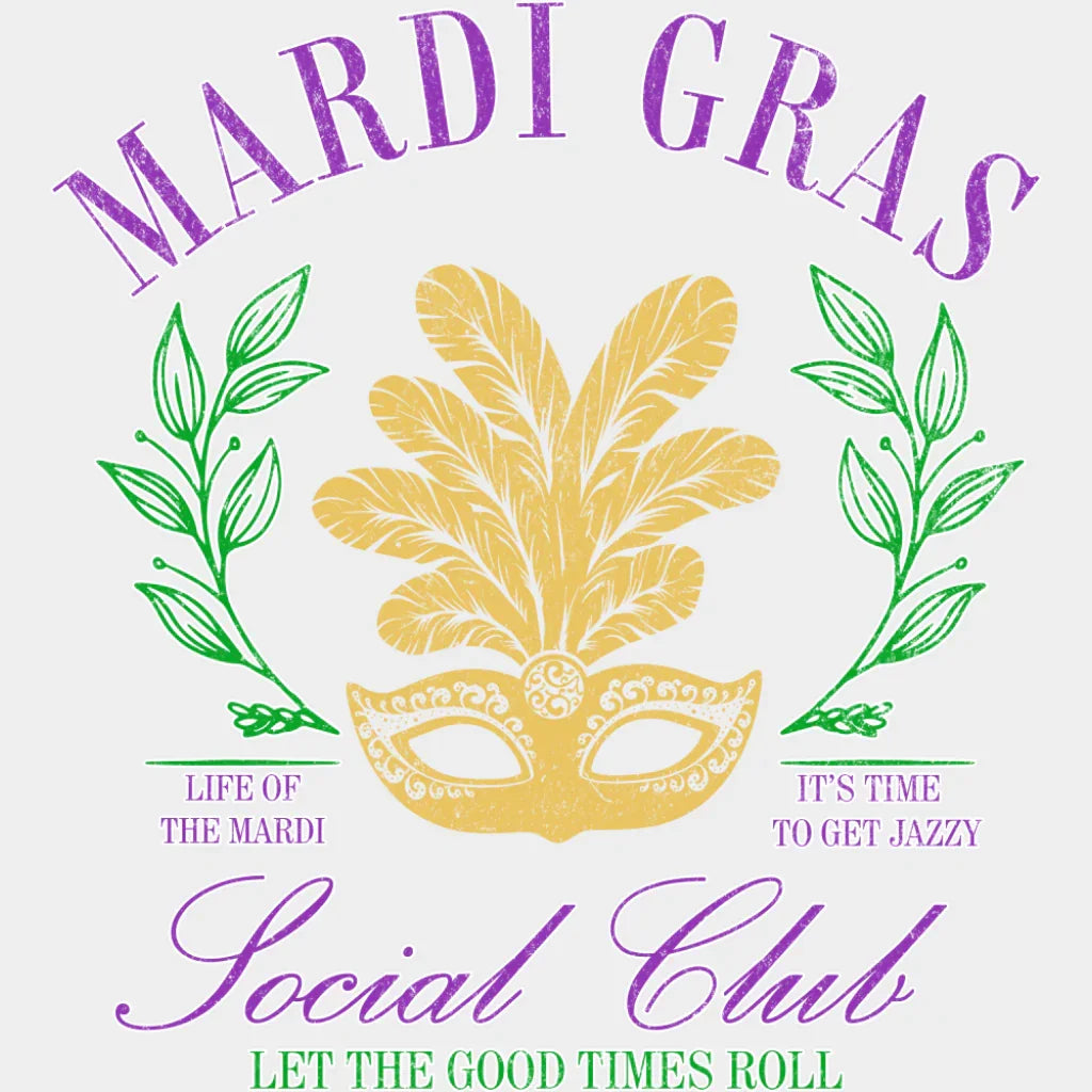 Mardi Gras Social Club Mask - Mardi Gras DTF Transfer Adult Unisex - S & M (10’’) / Light Color Design (See Imaging)
