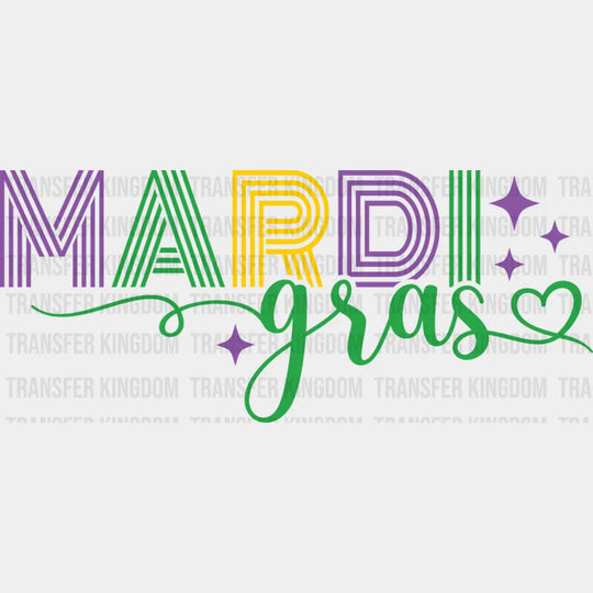 Mardi Gras Stars And Heart - Mardi Gras DTF Transfer Adult Unisex - S & M (10’’) / Dark Color Design (See Imaging)