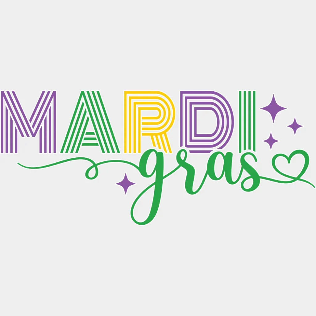 Mardi Gras Stars And Heart - Mardi Gras DTF Transfer Adult Unisex - S & M (10’’) / Light Color Design (See Imaging)