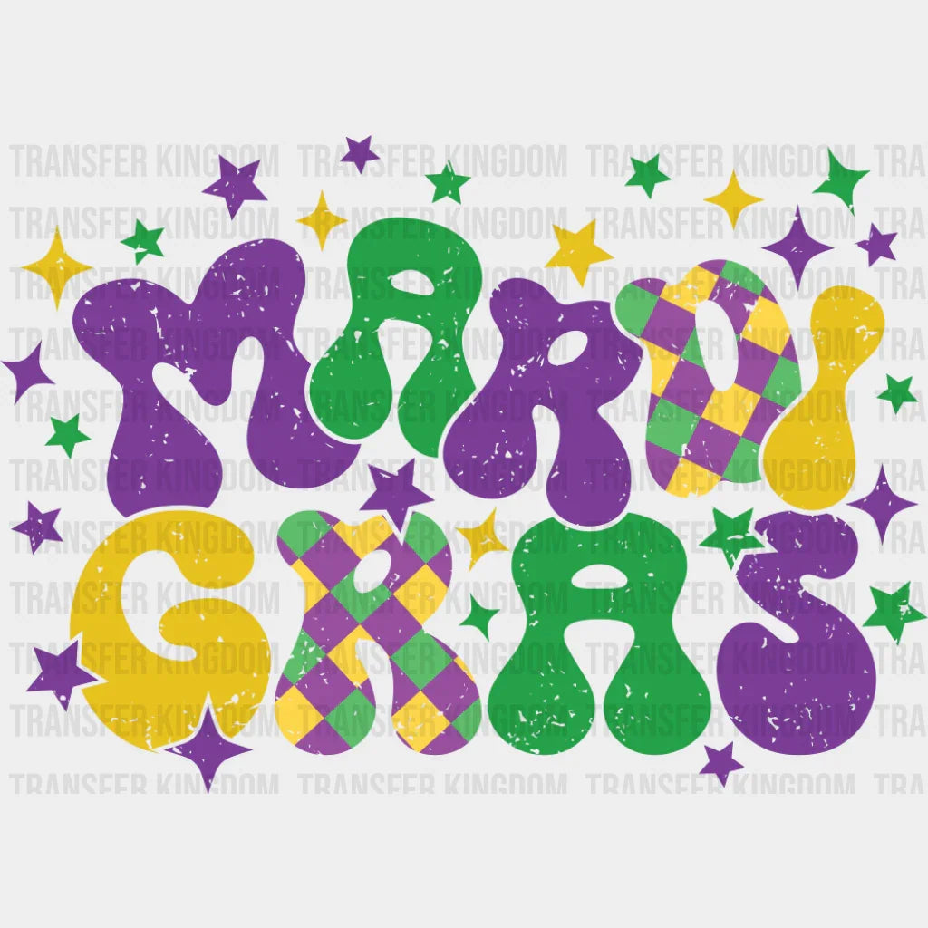 Mardi Gras Stars - Mardi Gras DTF Transfer Adult Unisex - S & M (10’’) / Dark Color Design (See Imaging)