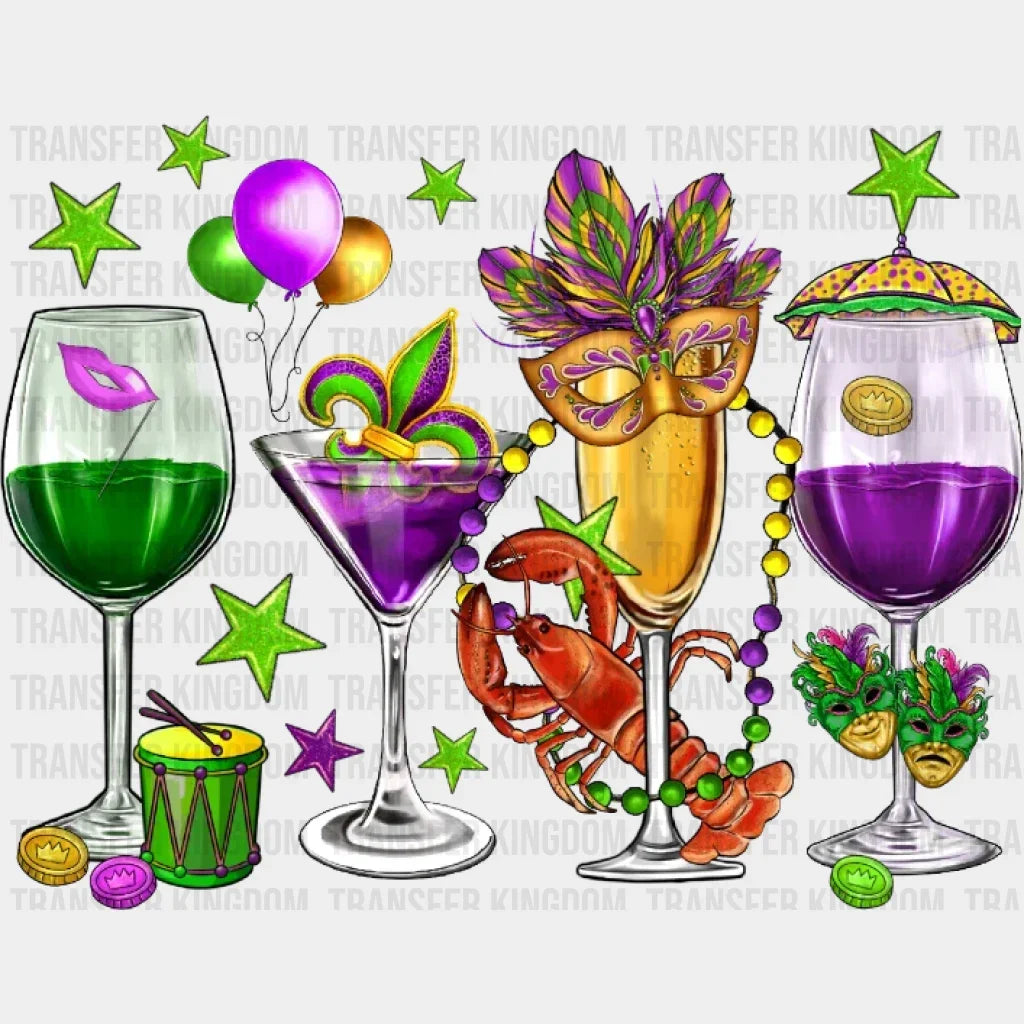 Mardi Gras Wine Glasses Design- Dtf Heat Transfer