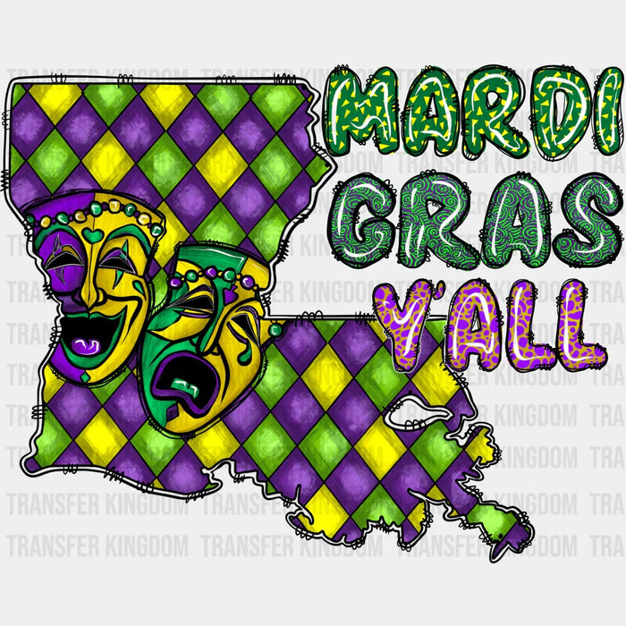 Mardi Gras Y'all Louisiana Design - Mardi Gras DTF heat transfer