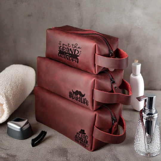 Custom Engraved Leather Dopp Kit for Men