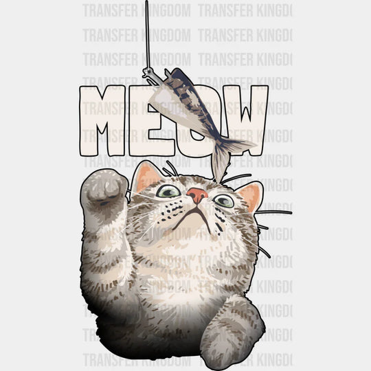 Meow Catching Fish - Cats DTF Transfer Adult Unisex - S & M (10’’) / Dark Color Design (See Imaging)