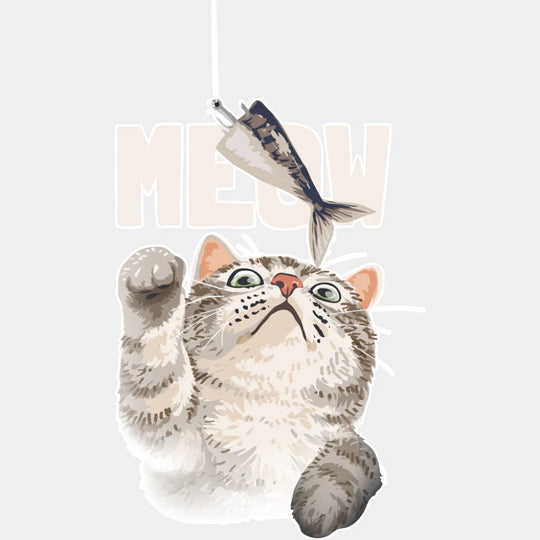 Meow Catching Fish - Cats DTF Transfer Adult Unisex - S & M (10’’) / Light Color Design (See Imaging)