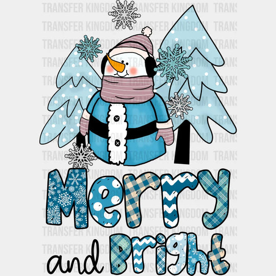 Merry And Bright Snowman Design - Winter Iron On Dtf Transfer Unisex S & M (10’’) / Dark Color