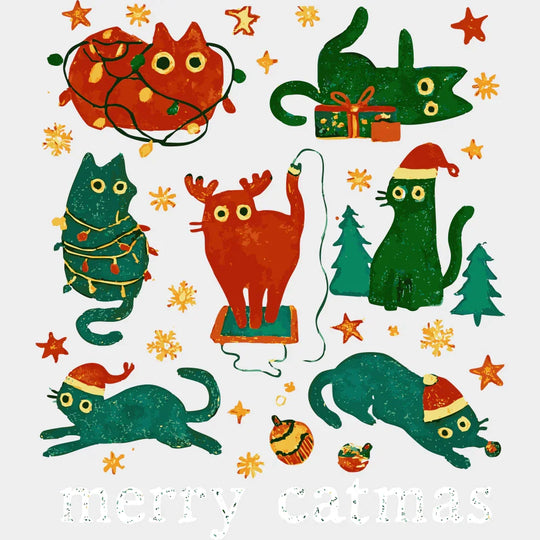 Merry Catmas - Christmas DTF Transfer Adult Unisex - S & M (10’’) / Light Color Design (See Imaging)