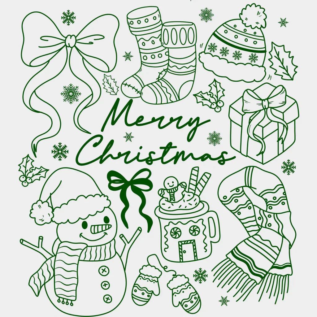 Merry Christmas Black Green White - Christmas DTF Transfer Adult Unisex - S & M (10’’) / Green Color Design (See