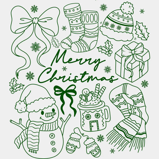 Merry Christmas Black Green White - Christmas DTF Transfer Adult Unisex - S & M (10’’) / Green Color Design (See