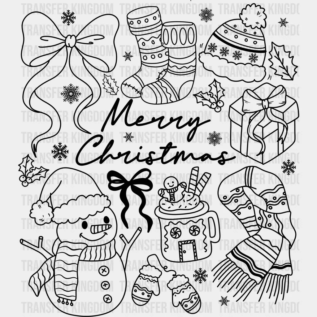 Merry Christmas Black Green White - Christmas DTF Transfer Adult Unisex - S & M (10’’) / Dark Color Design (See Imaging)