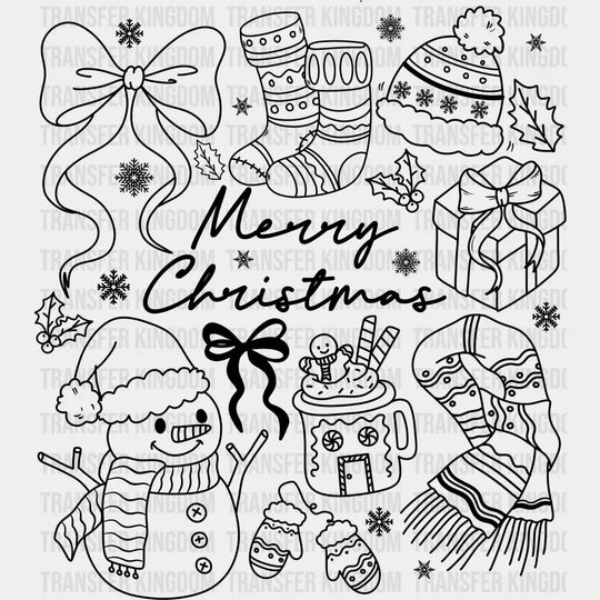 Merry Christmas Black Green White - Christmas DTF Transfer Adult Unisex - S & M (10’’) / Dark Color Design (See Imaging)
