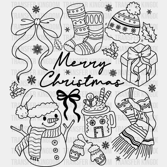Merry Christmas Black, Green, White - Christmas DTF Transfer