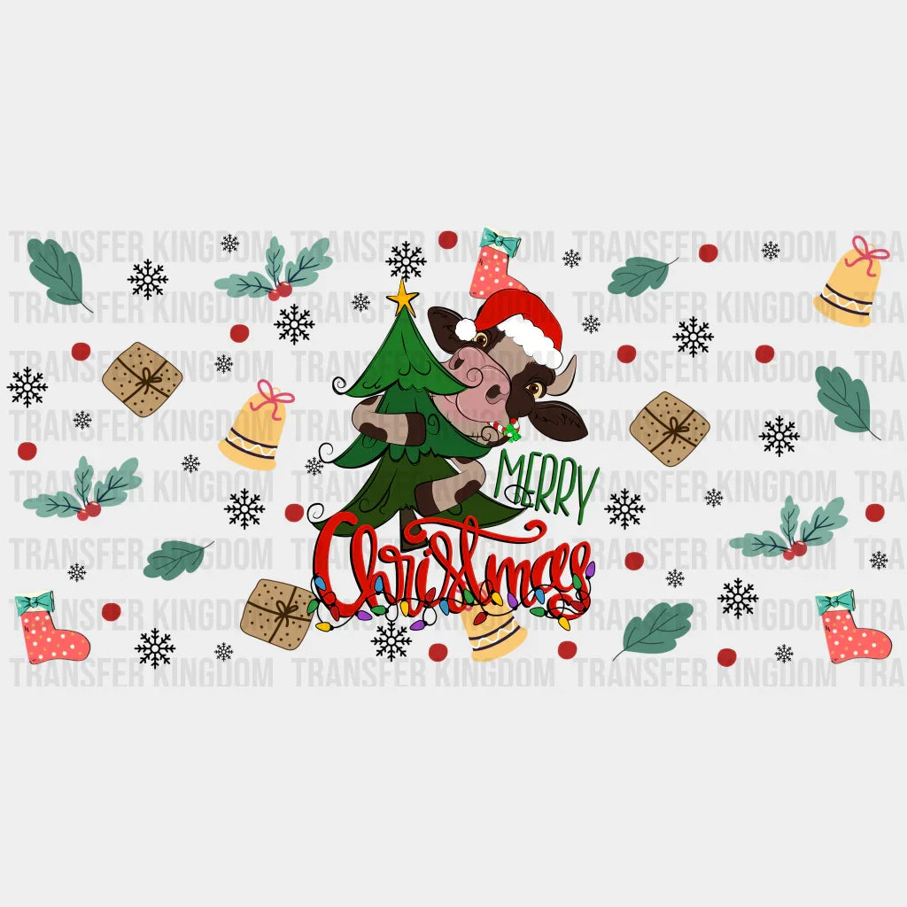 Merry Christmas Bull Design - Cup Wrap Uv Sticker Permanent Dtf Decal