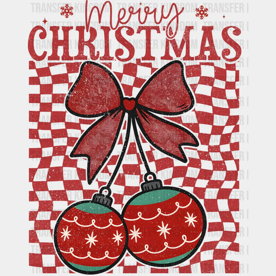 Merry Christmas Ornaments Checkered Design - Christmas DTF Transfer