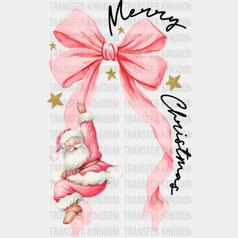 Merry Christmas Pink Ribbon - Christmas DTF Transfer Adult Unisex - S & M (10’’) / Dark Color Design (See Imaging)