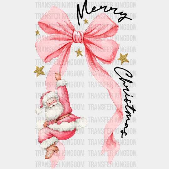 Merry Christmas Pink Ribbon - Christmas DTF Transfer Adult Unisex - S & M (10’’) / Dark Color Design (See Imaging)