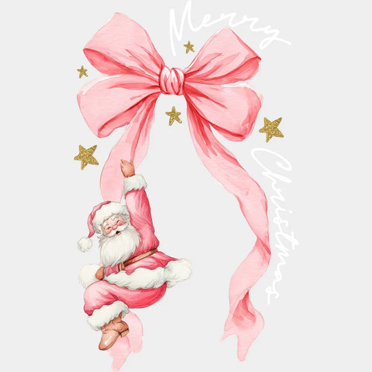Merry Christmas Pink Ribbon - Christmas DTF Transfer Adult Unisex - S & M (10’’) / Light Color Design (See Imaging)