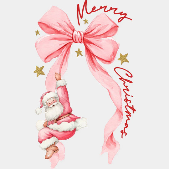 Merry Christmas Pink Ribbon - Christmas DTF Transfer Adult Unisex - S & M (10’’) / Red Color Design (See Imaging)