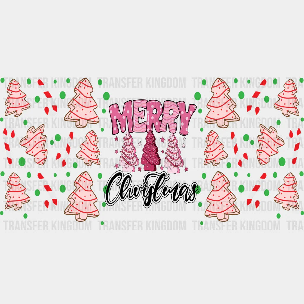 Merry Christmas Pink Tree - Cup Wrap Uv Sticker Permanent Dtf Decal