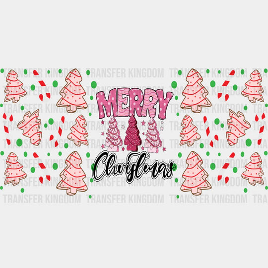 Merry Christmas Pink Tree - Cup Wrap Uv Sticker Permanent Dtf Decal