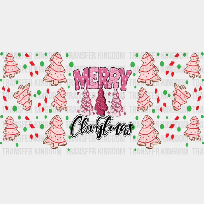 Merry Christmas Pink Tree - Christmas Cup Wrap UV Sticker Permanent UV DTF Decal