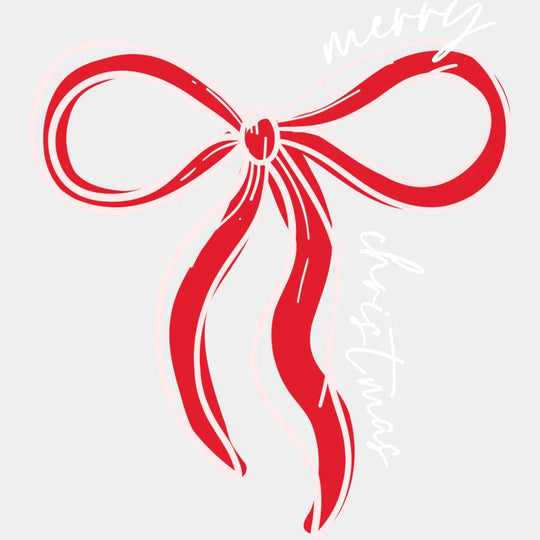 Merry Christmas Red Ribbon B&W - Christmas DTF Transfer Adult Unisex - S & M (10’’) / Light Color Design (See Imaging)
