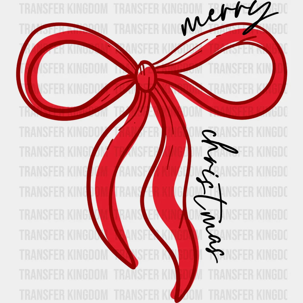 Merry Christmas Red Ribbon Christmas DTF Transfer Adult Unisex S & M (10’’) / Dark Color Design (See Imaging)