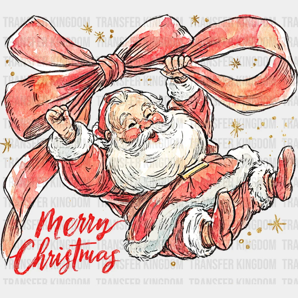Merry Christmas Santa Holding Ribbon - Christmas DTF Transfer
