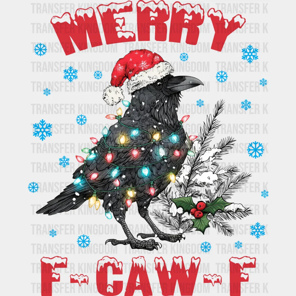 Merry F Caw F Red And White - Christmas DTF Transfer Adult Unisex - S & M (10’’) / Red Color Design (See Imaging)