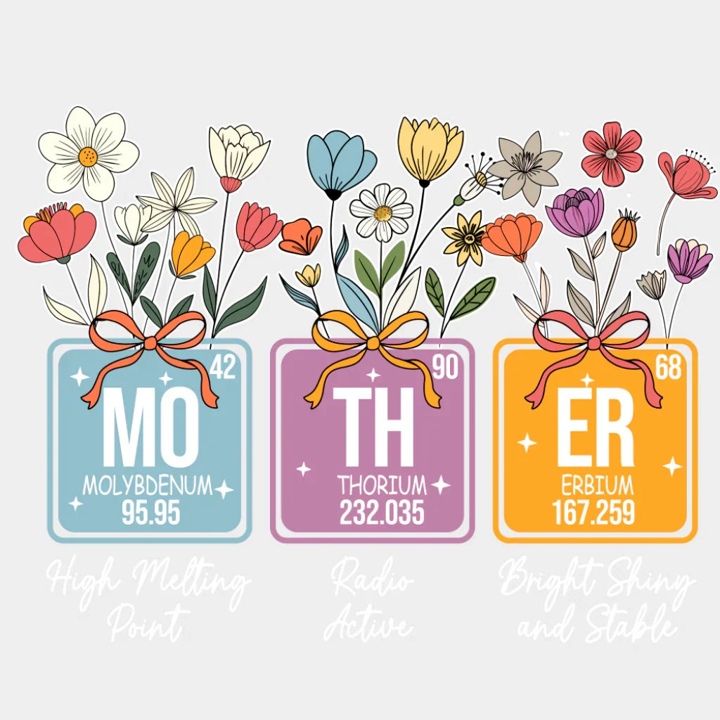 Mo Th Er Elements Flowers - Mother’s Day DTF Transfer Adult Unisex - S & M (10’’) / Light Color Design (See Imaging)
