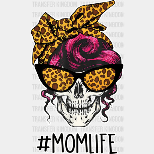Mom Life Leopard Skull Glasses And Messy Bun - Mothers Day - Design - DTF heat transfer - Transfer Kingdom