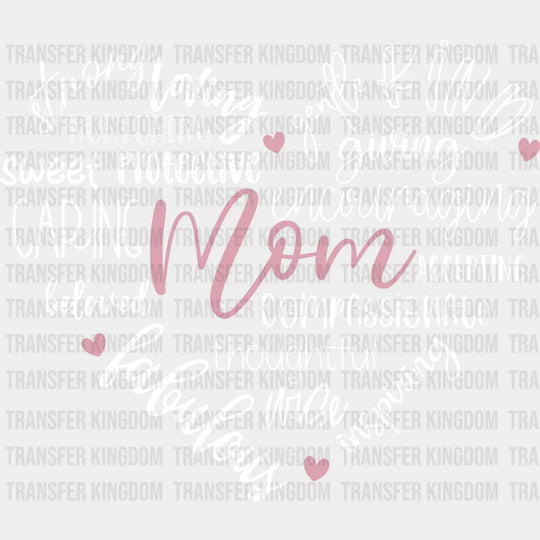 Mom's Heart Mother Word Cloud Tee: caring, inspiring, selfless, brave, patient Design - DTF heat transfer - Transfer Kingdom
