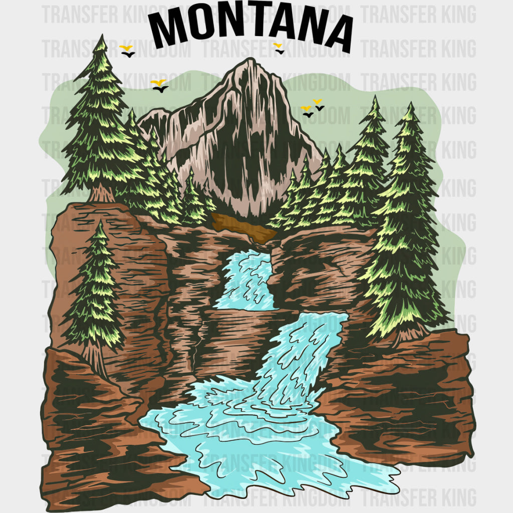 Montana Waterfall - Hiking DTF Transfers Adult Unisex - S & M (10’’) / Dark Color Design (See Imaging)