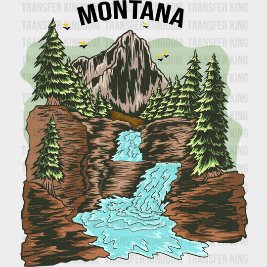 Montana Waterfall - Hiking DTF Transfers Adult Unisex - S & M (10’’) / Dark Color Design (See Imaging)