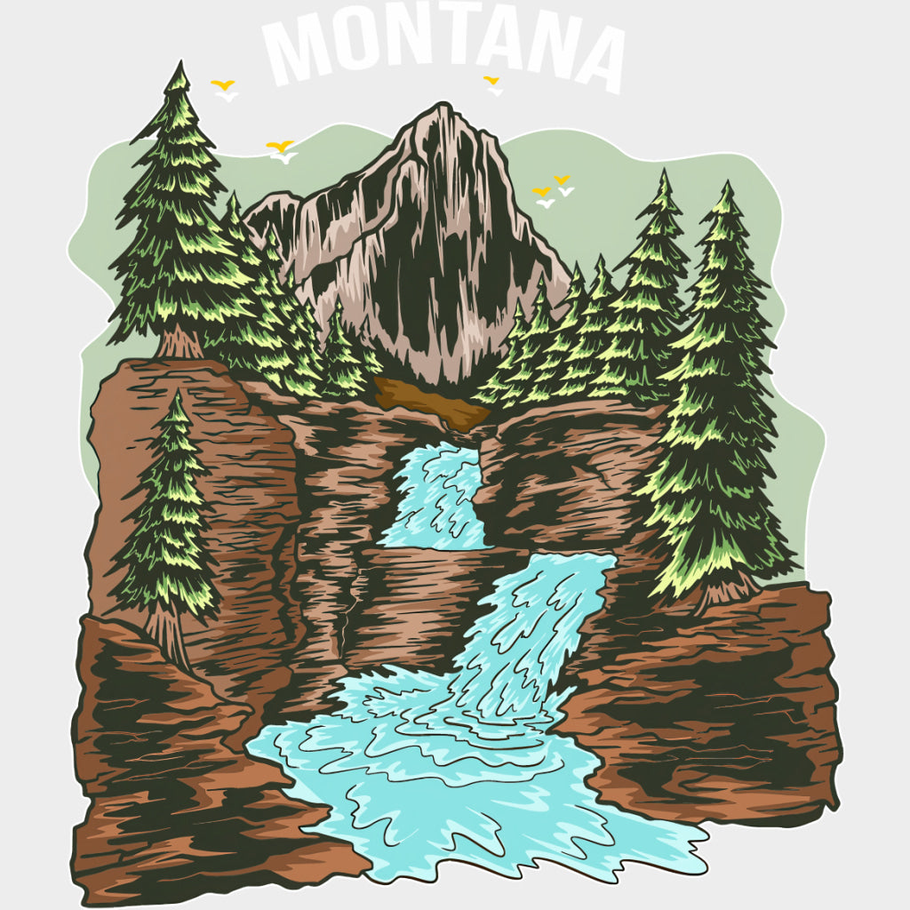 Montana Waterfall - Hiking DTF Transfers Adult Unisex - S & M (10’’) / Light Color Design (See Imaging)