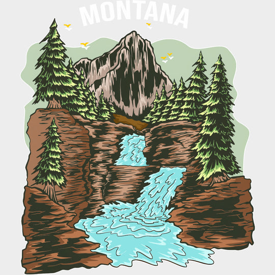 Montana Waterfall - Hiking DTF Transfers Adult Unisex - S & M (10’’) / Light Color Design (See Imaging)