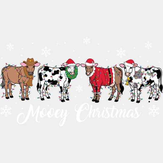 Mooey Christmas B&W - Christmas DTF Transfer Adult Unisex - S & M (10’’) / Light Color Design (See Imaging)