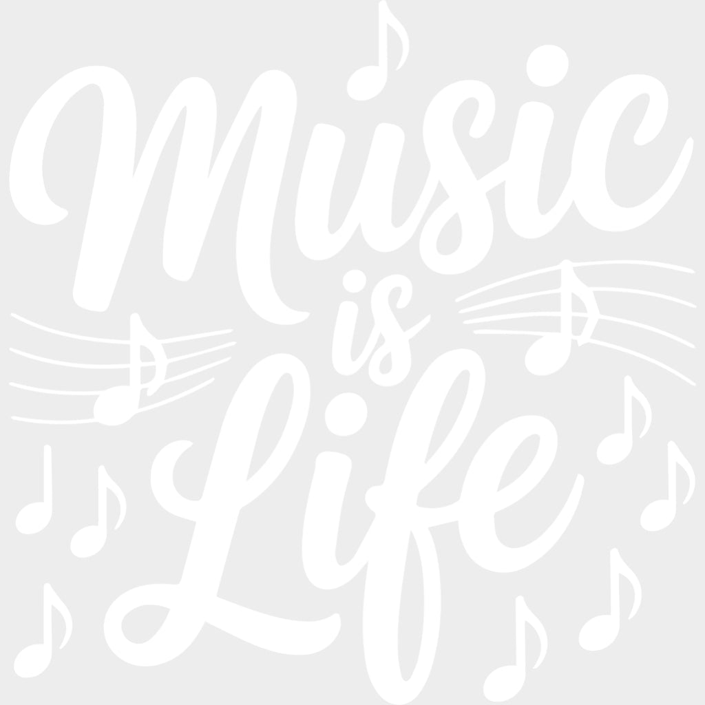 Music Is Life - Music DTF Transfers - Adult Unisex - S & M (10’’) / Light Color Design (See Imaging)